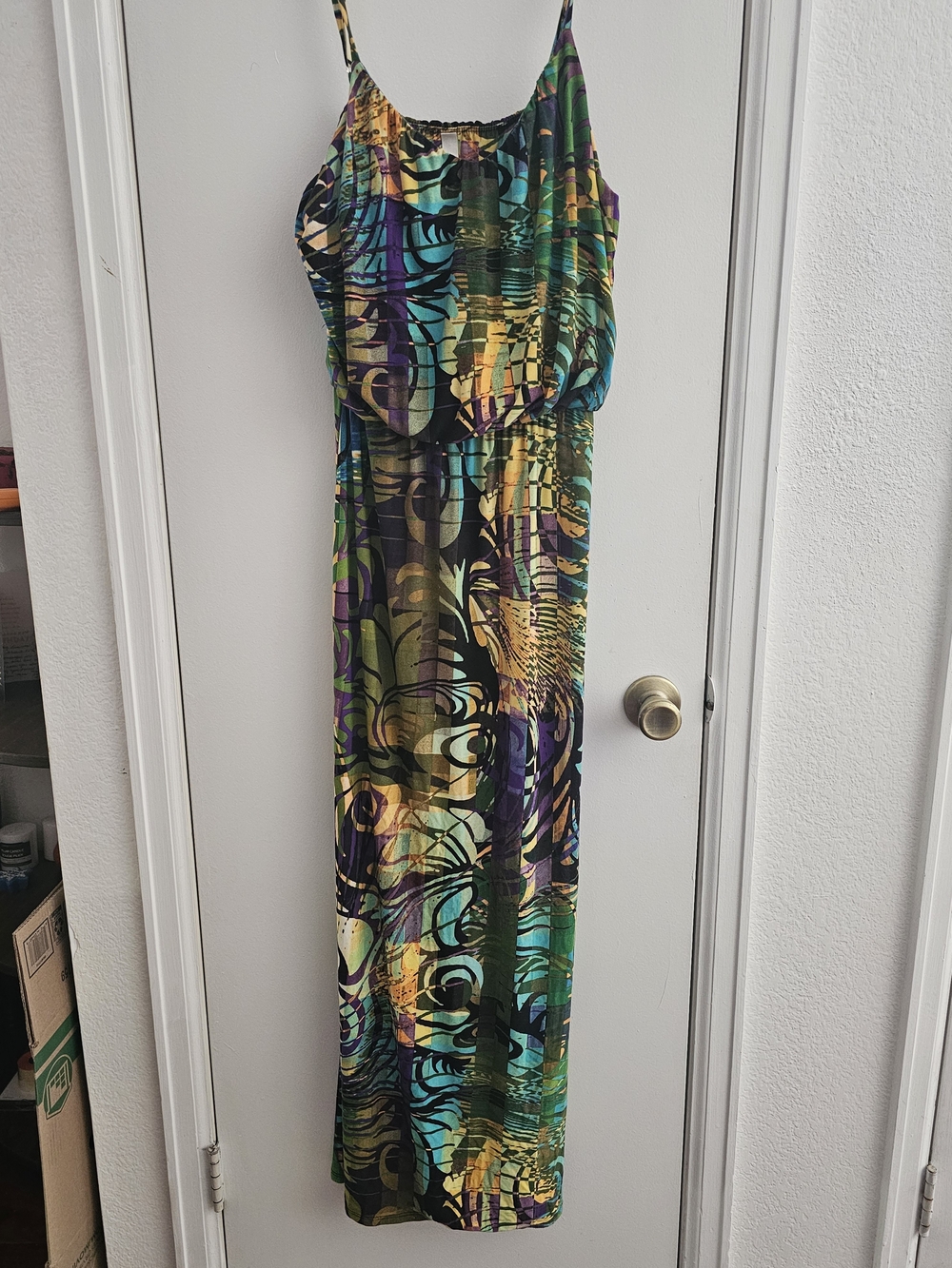 S-Twelve Multicolor Abstract Print Maxi Dress - Green/Teal/Purple/Gold